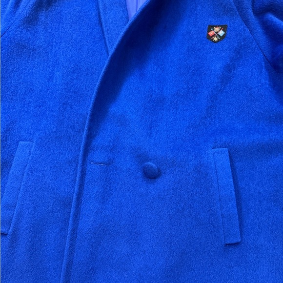 Vintage 70s Larry Levine Women Union Made ILGWU Blue Wool Crest Embroidered Coat - Picture 9 of 15